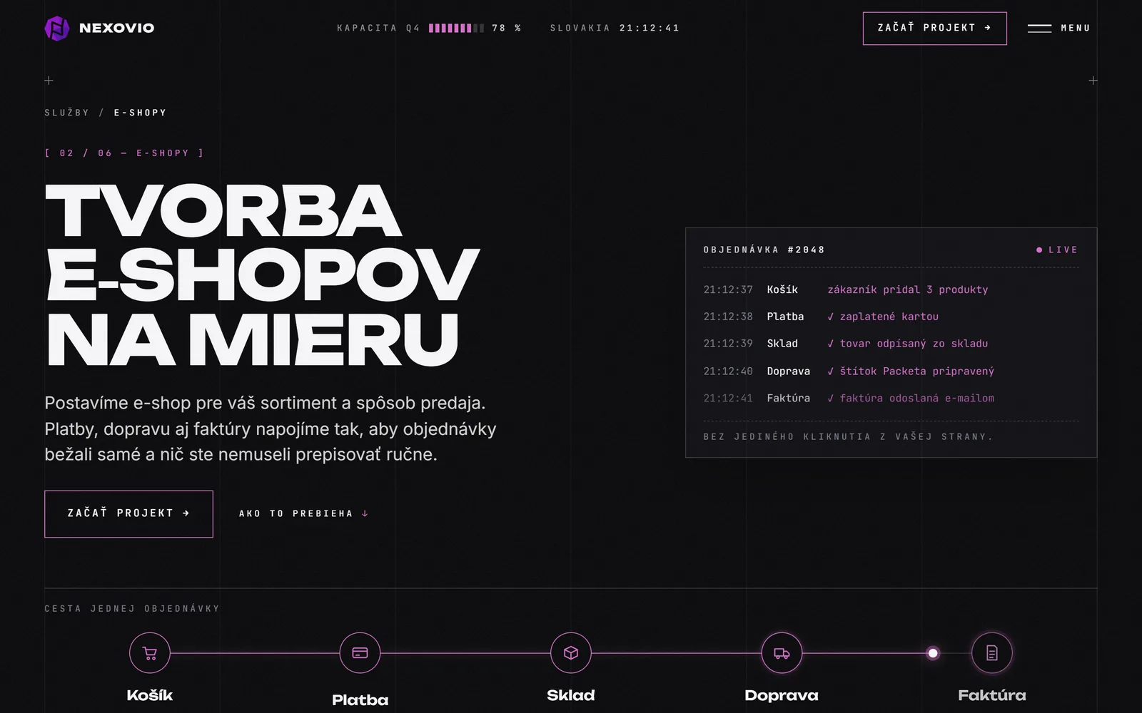 Úvodná obrazovka projektu Nexovio
