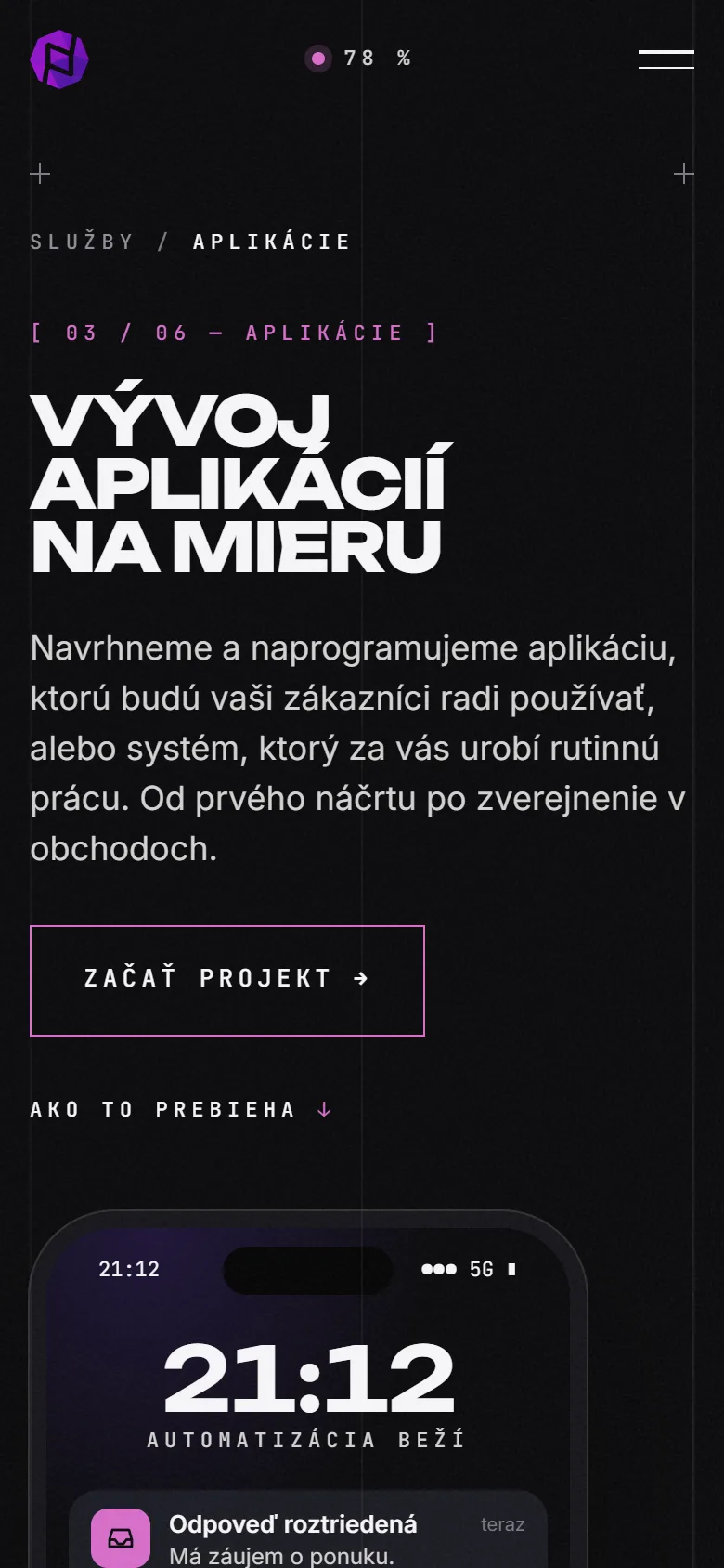 Podstránka Aplikácie na mobile