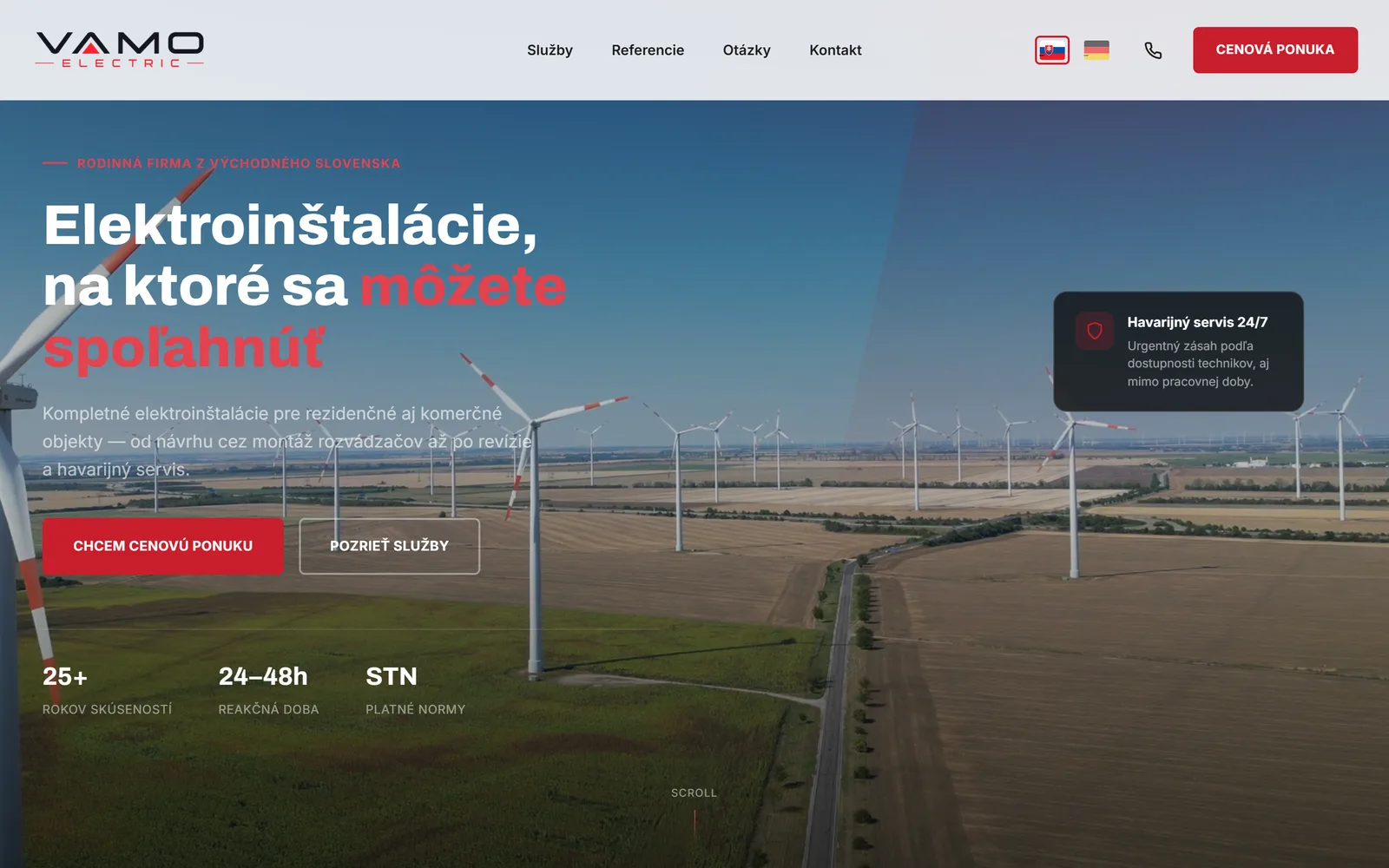 Úvodná obrazovka projektu VamoElectric